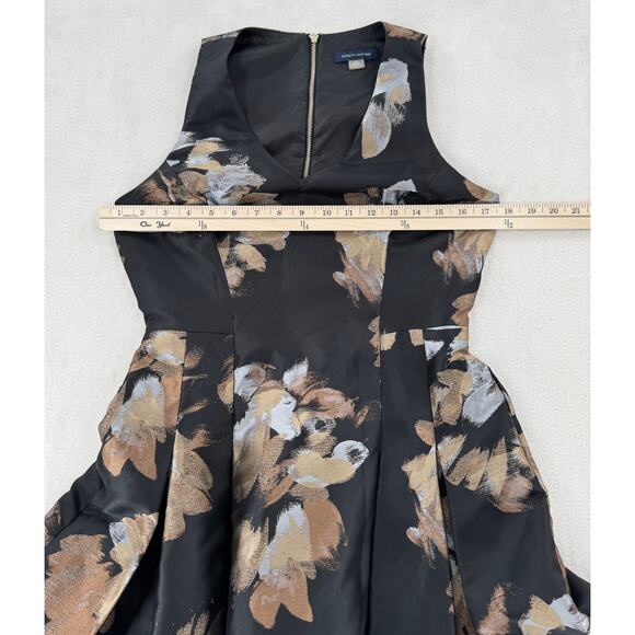 Tommy Hilfiger Black Gold Jacard Floral Dress Cocktail Party Silk LBD S 4 - Picture 10 of 11